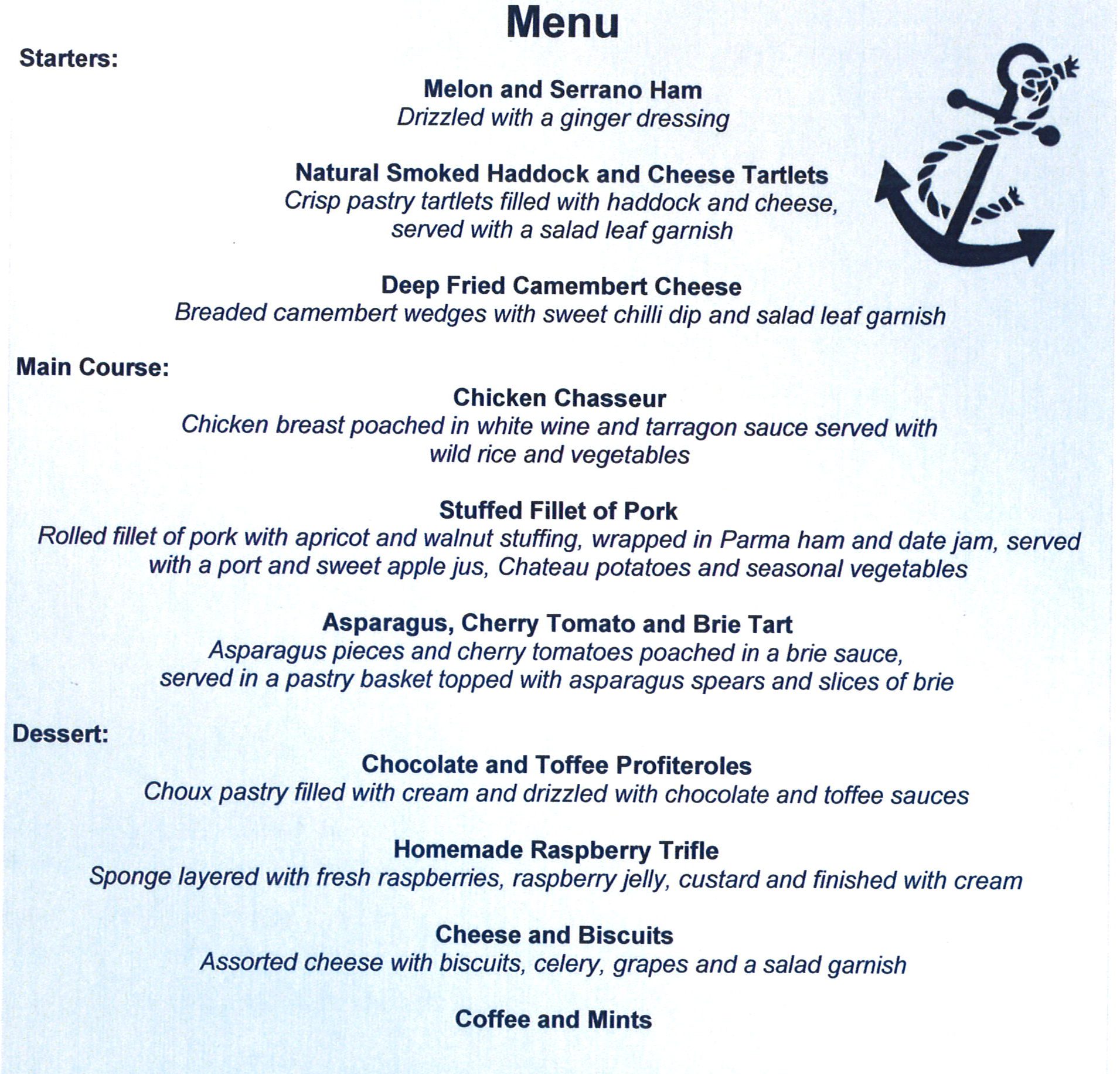 new york yacht club dinner menu
